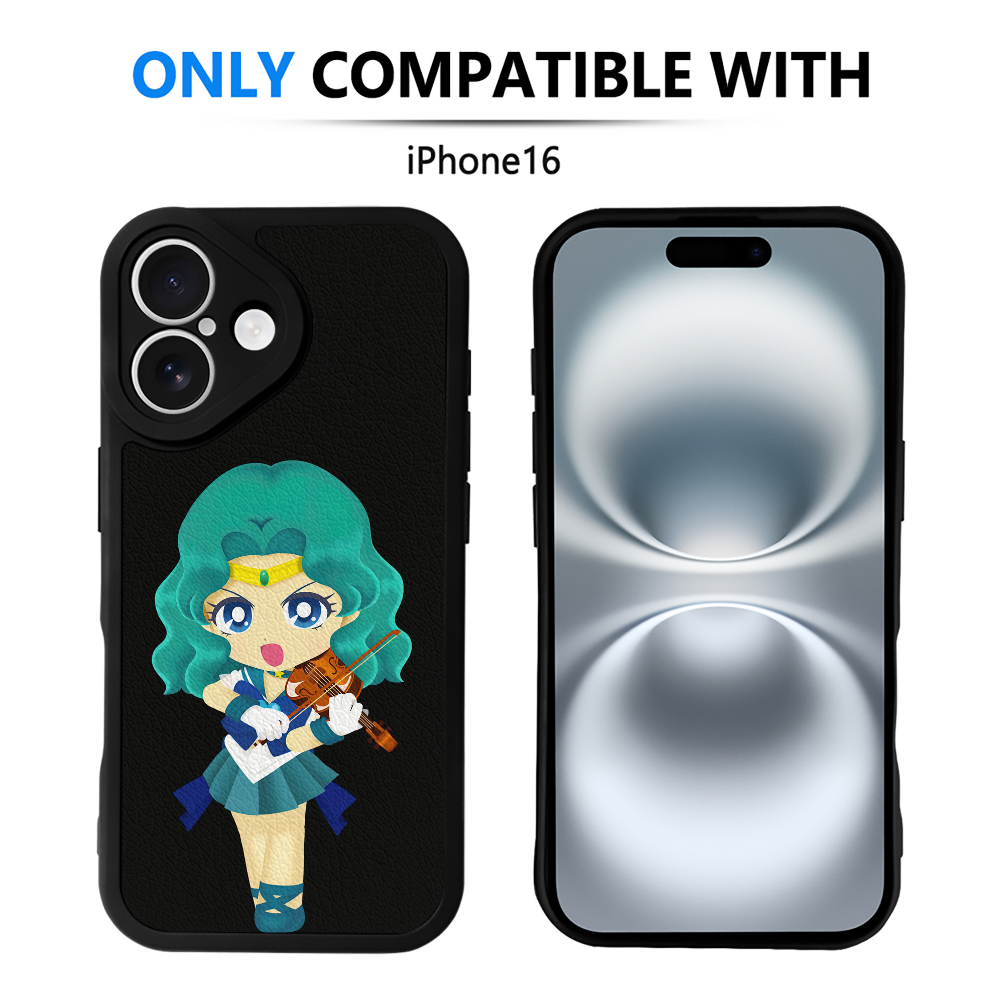 （画像用） 美少女戦士セーラームーン 海王 みちる（かいおう みちる） Sailor Moon Kaiou Michiru 【iPhone 16シリーズ対応】シリコンスマホケース（レザー調） 材質：シリコン